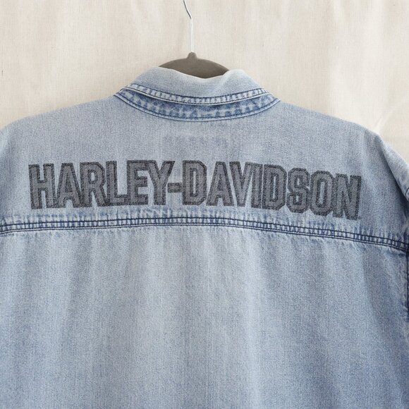 Mens Vintage Genuine Harley Davidson Long Sleeve Button Down Denim Size Large - Picture 4 of 7